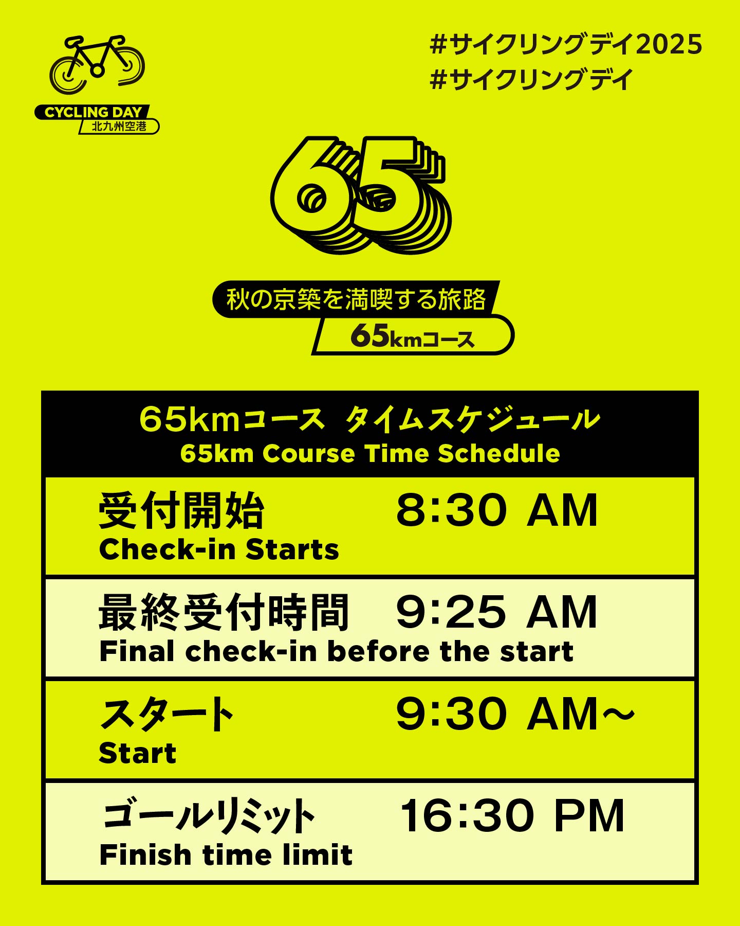 65 km Course – Timetable