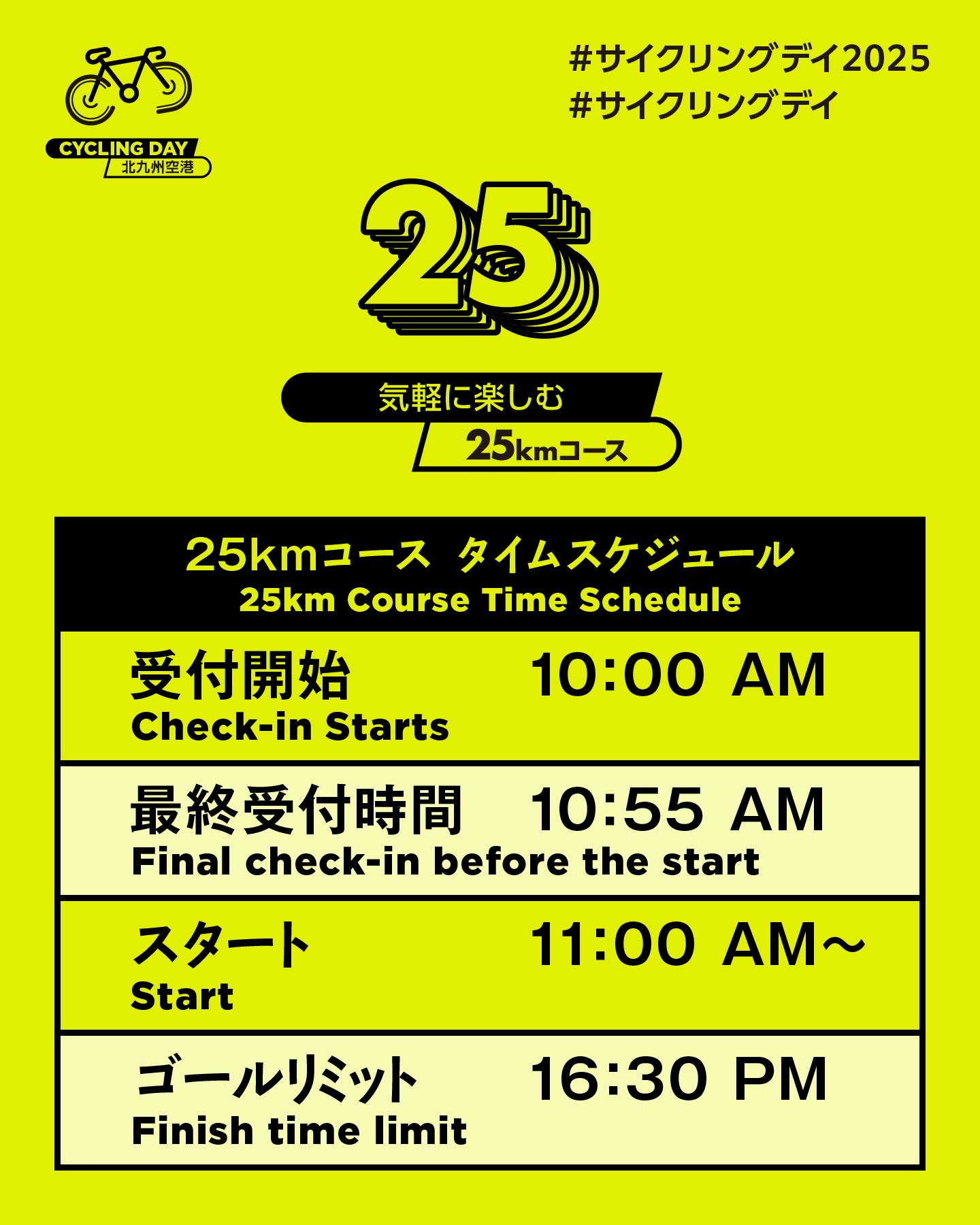 25 km Course – Timetable